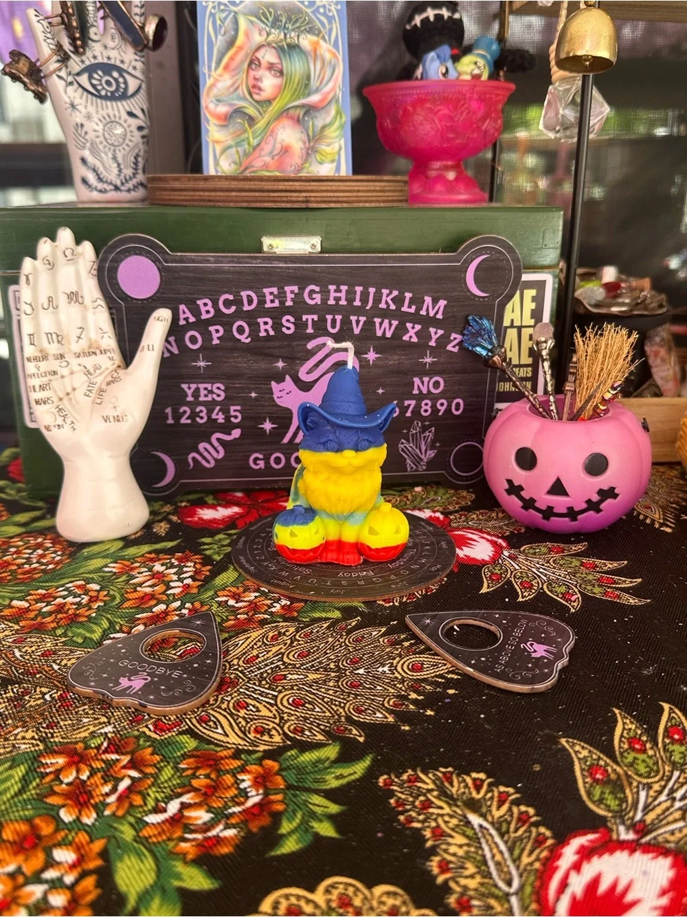 Witch Cat Halloween Candle | Rainbow Witch Cat Candle